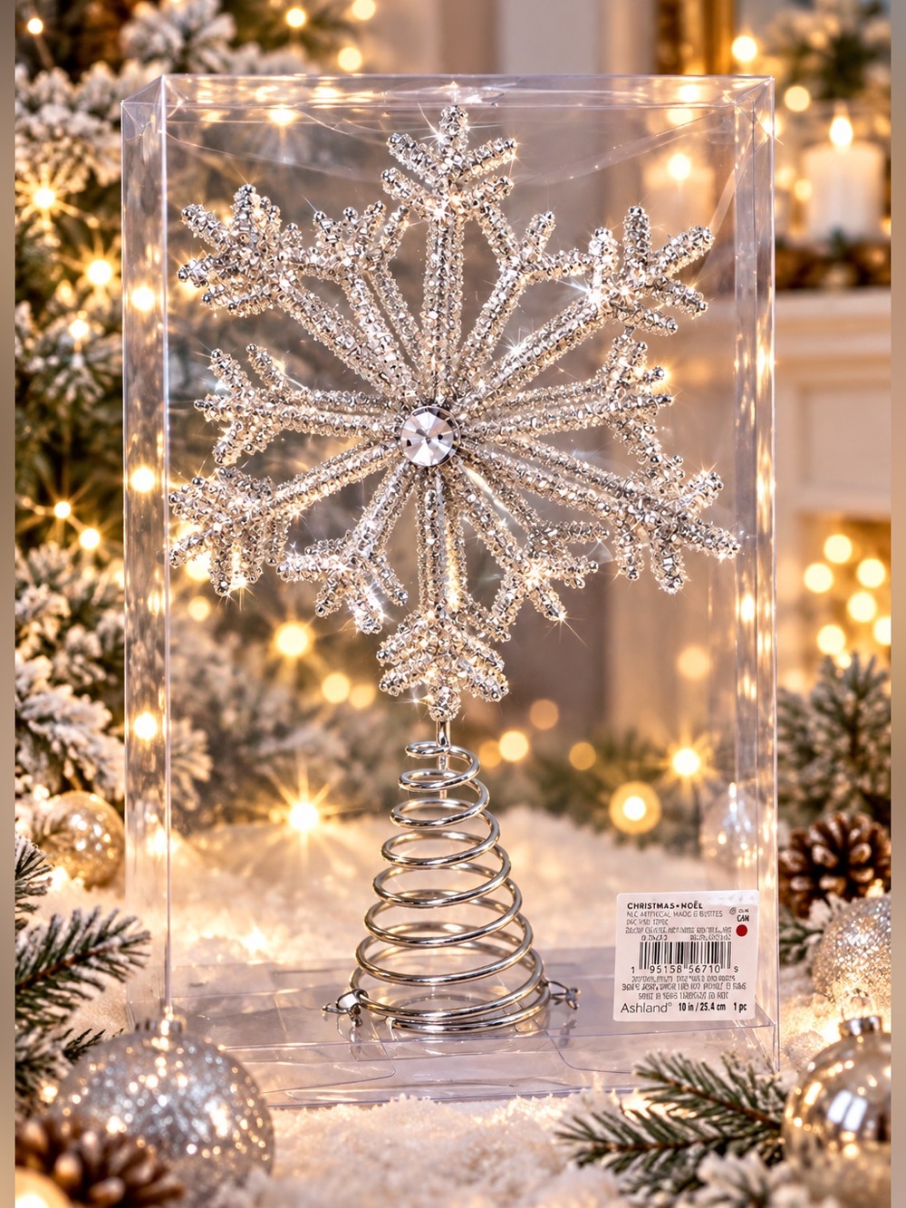 Ashland Christmas Holiday Magic Silver Snowflake Tree Topper 10” Winter Glam